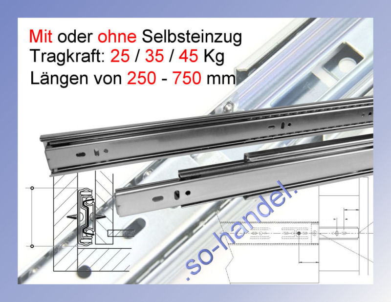 Vollauszug Schubladenführung Schubladenschienen 500 Mm Tragkraft 25 35 45 Kg Ebay 2026