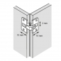 Preview: Türscharnier 150° für Eckschrank-Falttür 66 x 34 x 3 mm Edelstahloptik 3-dimensional verstellbar