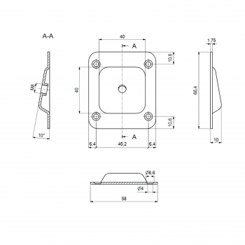 4 Stück Montageplatten 10° Neigung für Möbelfüße mit M8 Gewinde