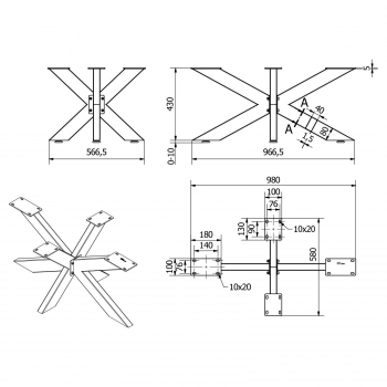 Tischgestell SPIDER Höhe 430 oder 710 mm belastbar bis 500 kg