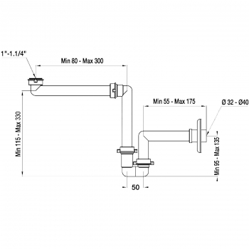 LIRA Raumspar-Siphon, 32 - 40 mm, weiß, Ablaufgarnitur A.1115.01 für Küche und Bad