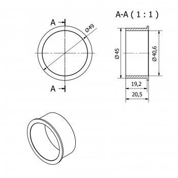 Kabeldurchlass Edelstahl - Einbau-Ø 45 mm / Außen-Ø 49 mm