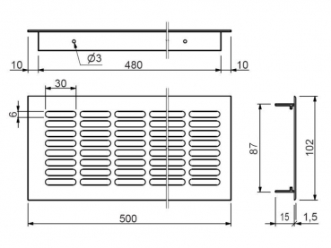Lüftungsgitter Lochblech 500 x 102 mm Lochgitter Stegblech