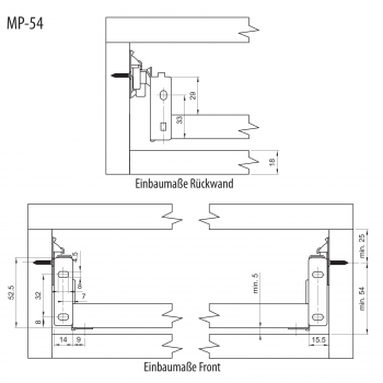 Metallbox Schubladensystem Höhe 54 mm Länge 350 - 500 mm cremeweiß