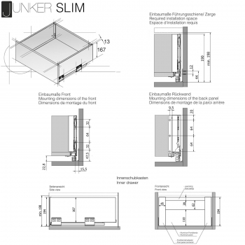Schubladensystem JUNKER SLIM Push to Open anthrazit H: 167 mm, bis 35 Kg belastbar
