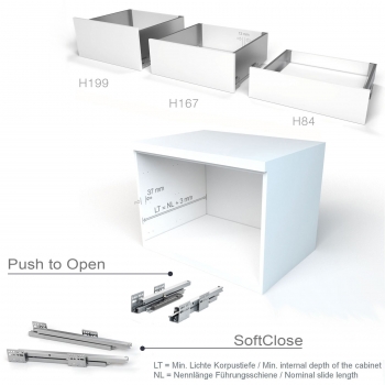 Schubladensystem JUNKER SLIM Push to Open weiß H: 84 mm, bis 35 Kg belastbar