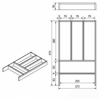 Orga-Box Individual Bambus / Eiche Besteckeinsatz 473 x 273 x 50 mm