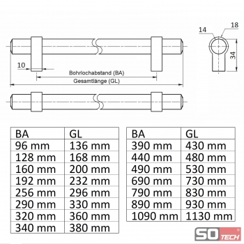 SO-TECH® Stangengriff G20 Edelstahloptik Ø 14 mm