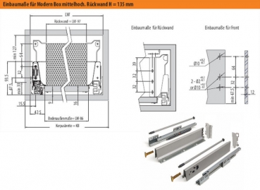 Modern Box Schubladensystem weiß Mittelhoch (135 mm) 250 - 550