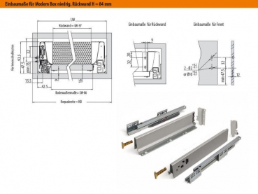 Modern Box Schubladensystem Niedrig (84 mm) 250 - 550