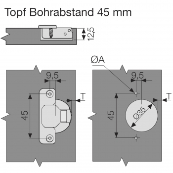 Topfband MASTER T45 110° gedämpft + Montageplatte mit Exzenterverstellung