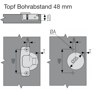 Topfband MASTER T48 110° gedämpft + Montageplatte mit Exzenterverstellung