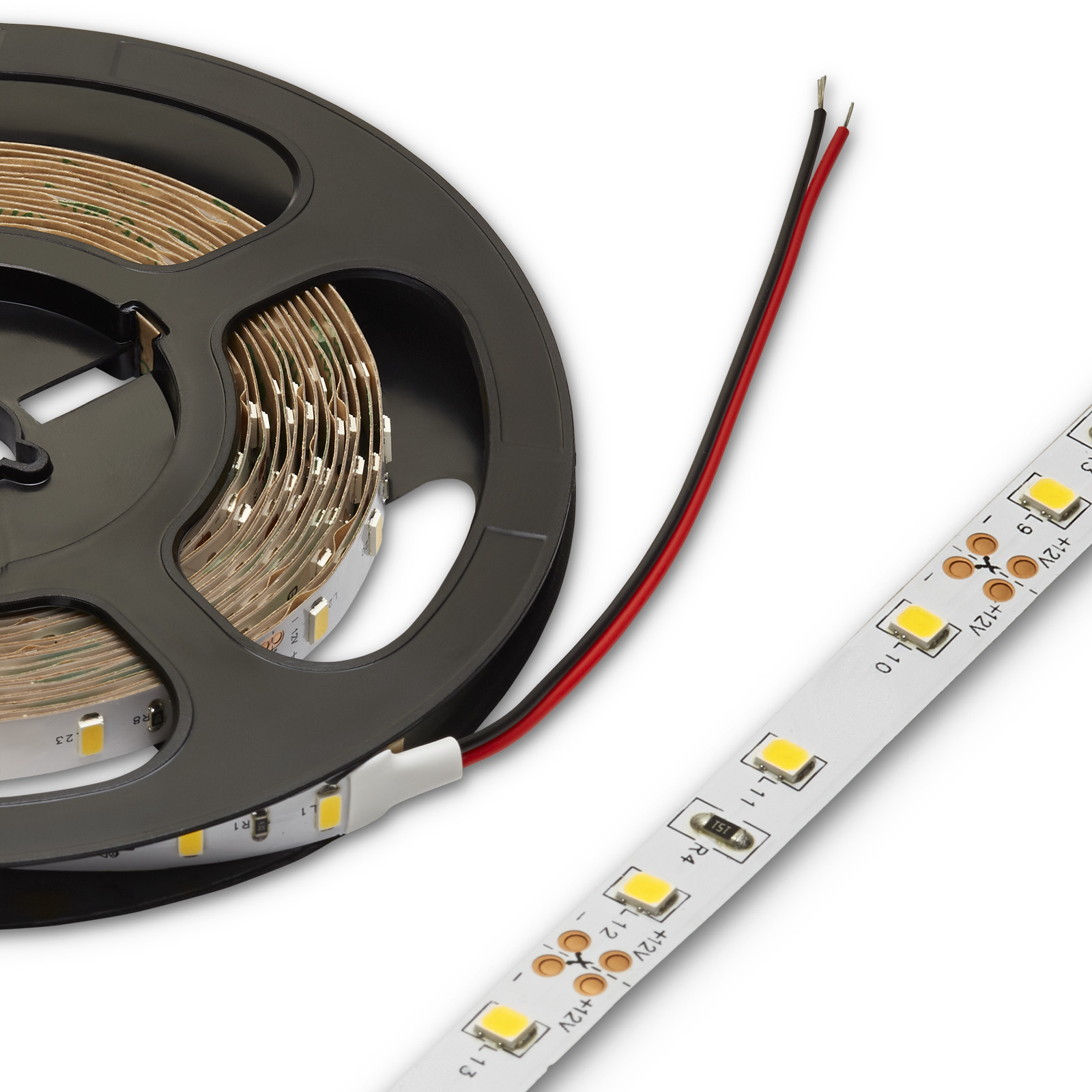 12V LED Band selbstklebend, 4mm schmal, kürzbar, Warmweiss, 5m Rolle –