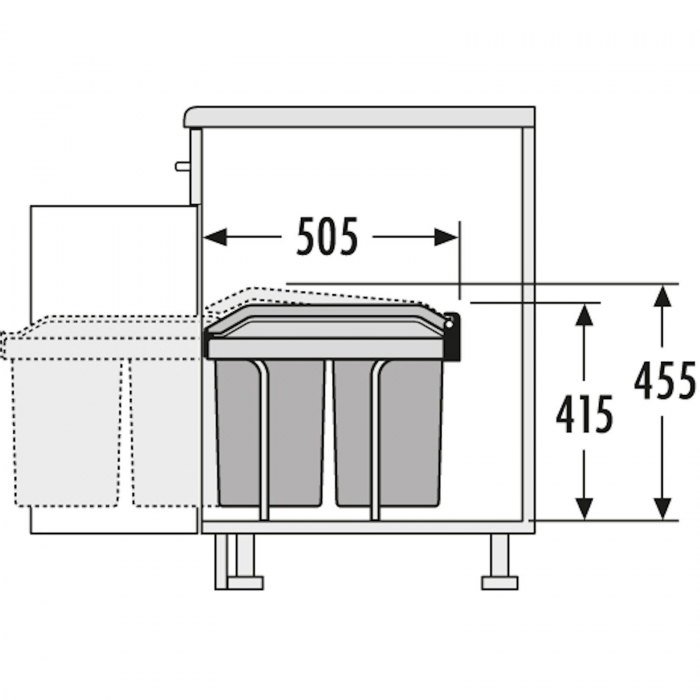 Abfallsammler Tandem 15L/15L Dunkelgrau mit Teilauszug Hailo 3650101