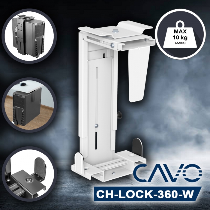 CAVO Unterbau PC-Halterung CH-LOCK-360 mit 360-Grad Schwenkfunktion, Diebstahlsicherung Tragfähigkeit bis 10 kg