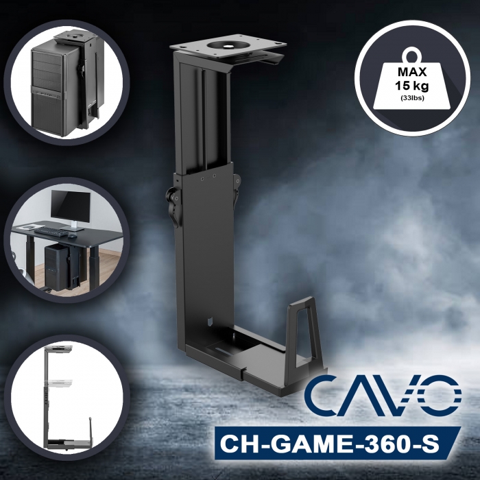 CAVO Unterbau PC-Halterung CH-GAME-360 mit 360-Grad Schwenkfunktion, Tragfähigkeit bis 15 kg