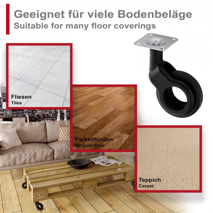 Design Möbelrolle BONN Ø 60 mm belastbar bis 30 Kg