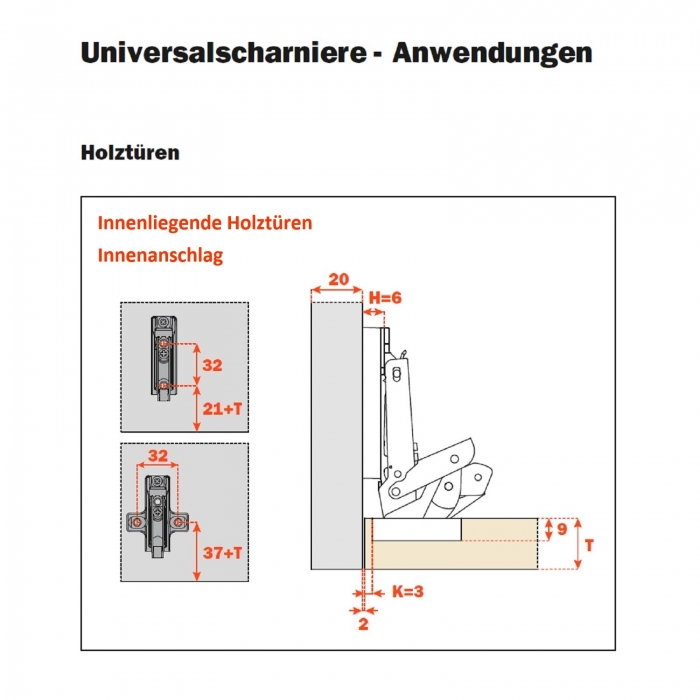 Salice Universalscharnier T45 Push-Open mit Negativfeder 110° Nickel matt