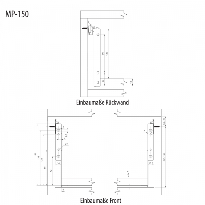 Metallbox Schubladensystem Höhe 150 mm Länge 270 - 550 mm cremeweiß