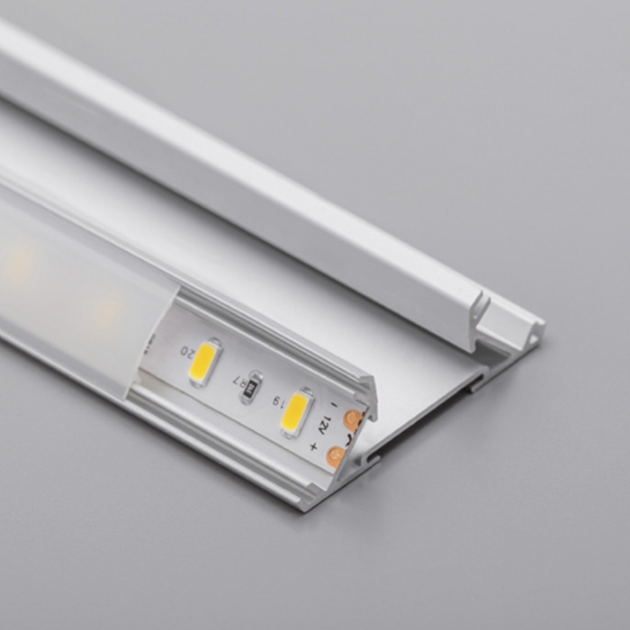 LED Profil-47B für 16 mm Plattenstärke mit Nut für Furnierkante 2 m mit opaler Abdeckung für zwei LED Streifen