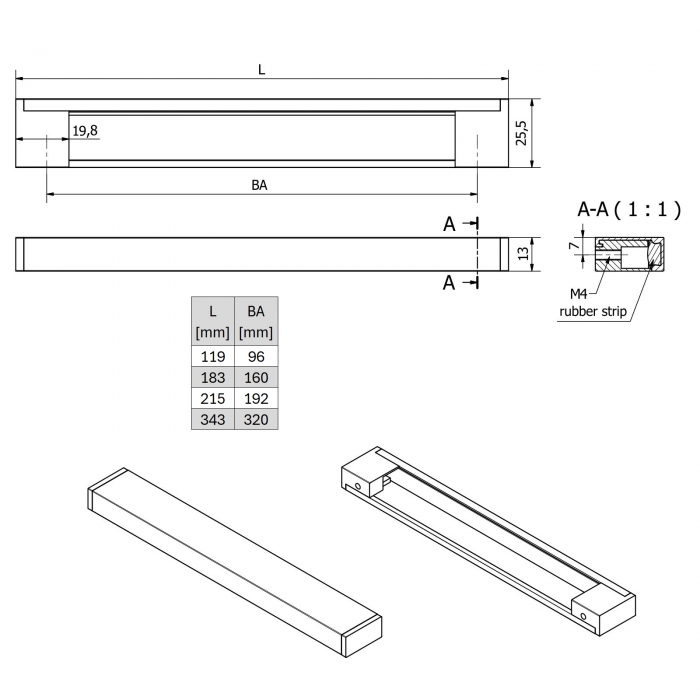 Möbelgriff SW109 BA 96 - 320 mm Edelstahloptik