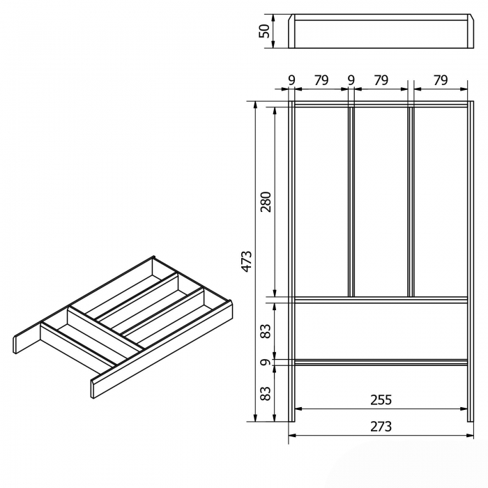 Orga-Box Individual Bambus / Eiche Besteckeinsatz 473 x 273 x 50 mm