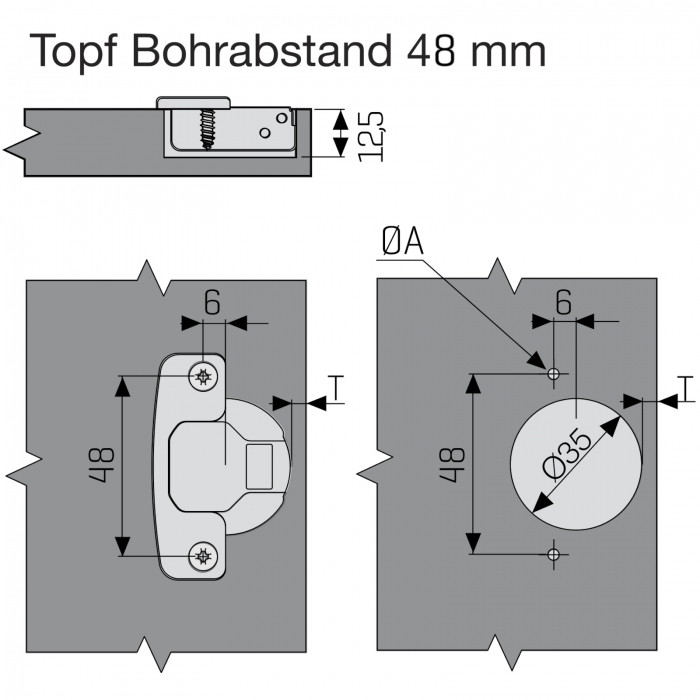 Topfband MASTER T48 110° ungedämpft + Montageplatte mit Exzenterverstellung