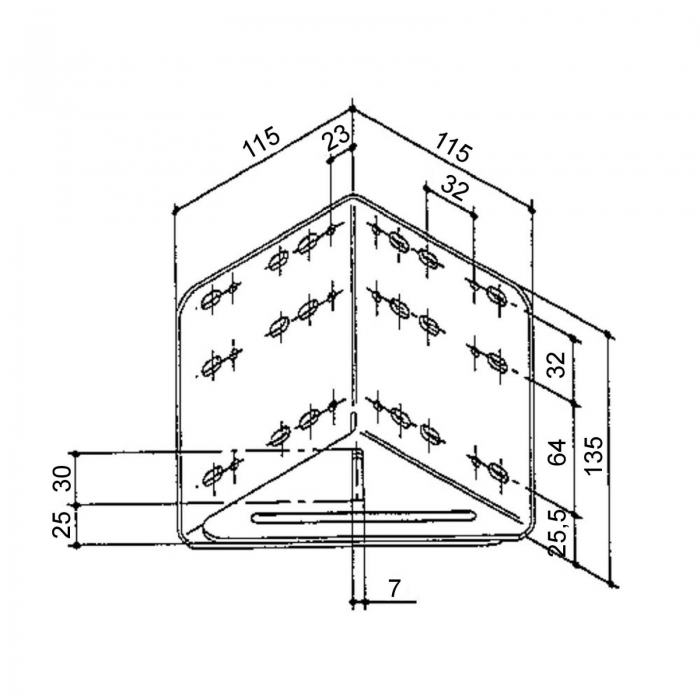 Bettwinkel verzinkt 115 x 115 x 135 mm
